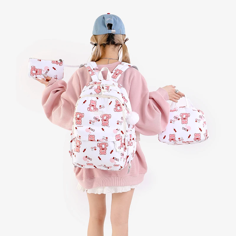 2024 fashion mochilas escolares cute printing Girls kids school bags 3pcs set with lunch bag middle students children backpacks