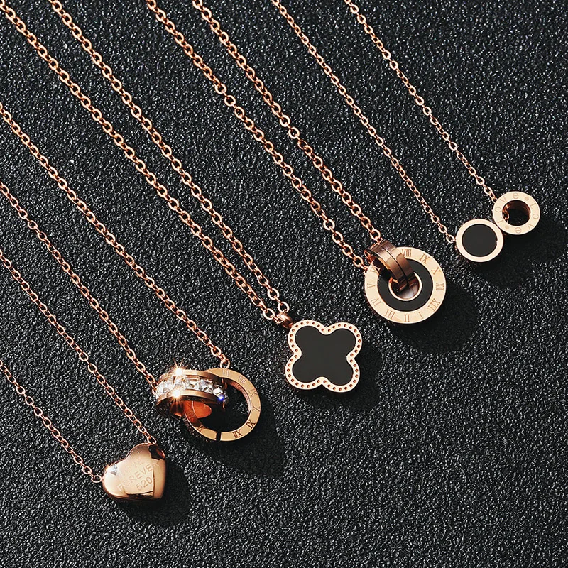 
Wholesale titanium rose gold Jewelry women Korean custom Geometric triangle pendant tassel 316 L stainless steel women necklace 