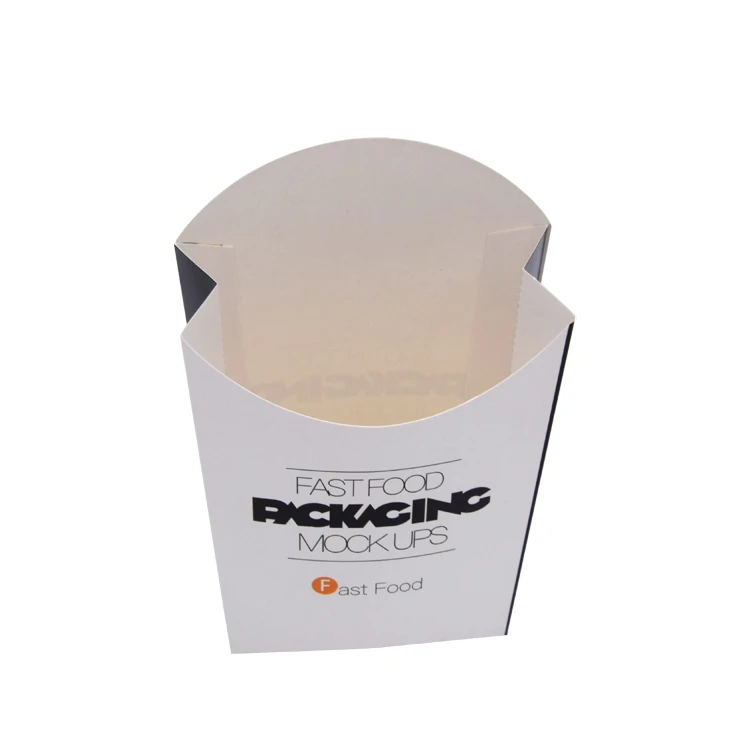 Custom White Craft Fries Print Cardboard Disposable Fold Takeaway French Fries Food Paper Packaging Box