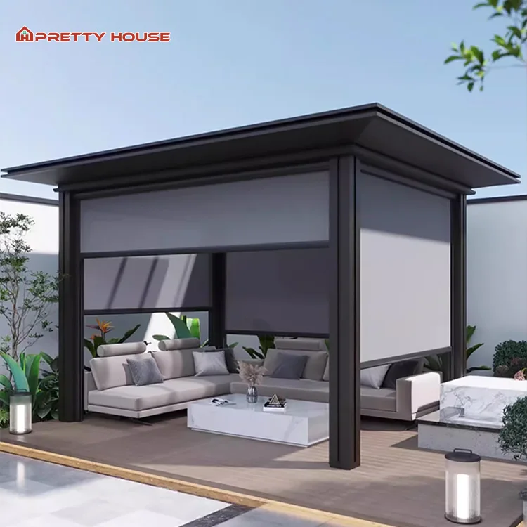 Garden Waterproof Privacy Outdoor Windproof Sun Shades Fabric Zipper Screen Vertical Curtain Remote Control Shade