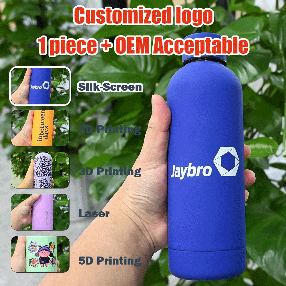 Cute 500ml Big Stainless Steel Insulated Vacuum matte rubber Powder Coated drinking water bottle