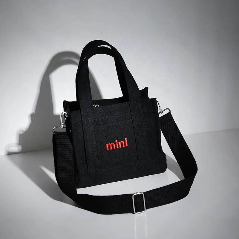 hot sale small natural soft cotton fabric black school bag supplier as graduation gift