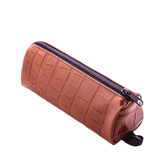 Fashion Pencil Case Sustainable Office Supplies Stationery Recycled PU Leather Tube Pencil Pouch  FBG253 Brown Alligator Skin
