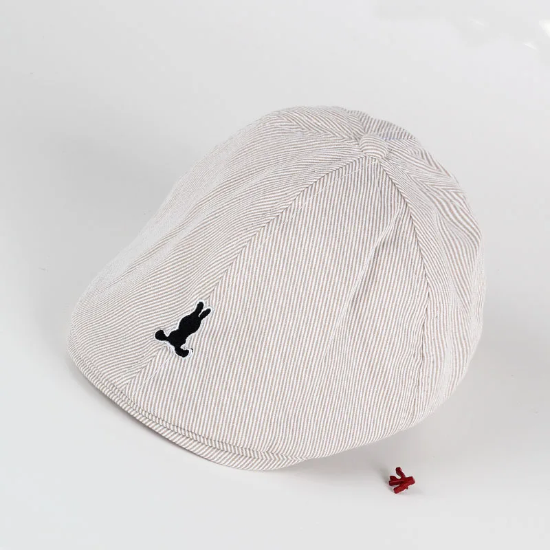 Cotton Baby Boy Beret Rabbit Embroidered Cartoon Infant Newsboy Bonnets Cap Casual Berets Summer Striped Hat For Baby Beanies