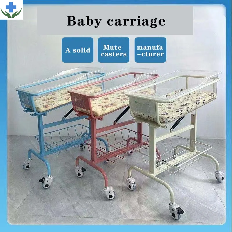 The new 2021 Baby Infant Cheap Metal Pediatric Newborn Neonatal Nursing Bed cart with wheels for Hospital With Different Colour