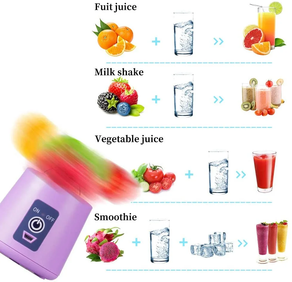 Household Portable Juicer Blender Household Fruit Mixer Six Blades 380ml USB Mini Hand Blender Cup