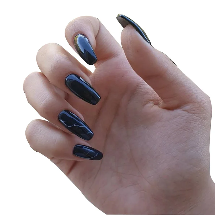 popular press on nails tips new fashion red Decorated black red false Coffin Long Artificial Nails