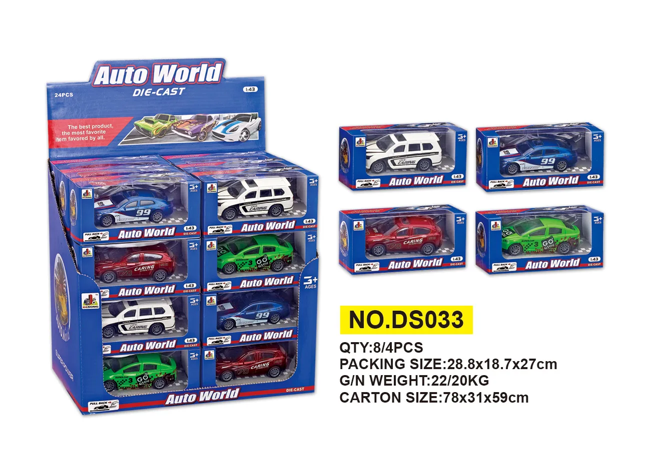 Hot Selling 1:43 Custom Racing Cars Pull Back Alloy Metal  Color Box Alloy Car Model Car Toy Unisex Diecast Toy