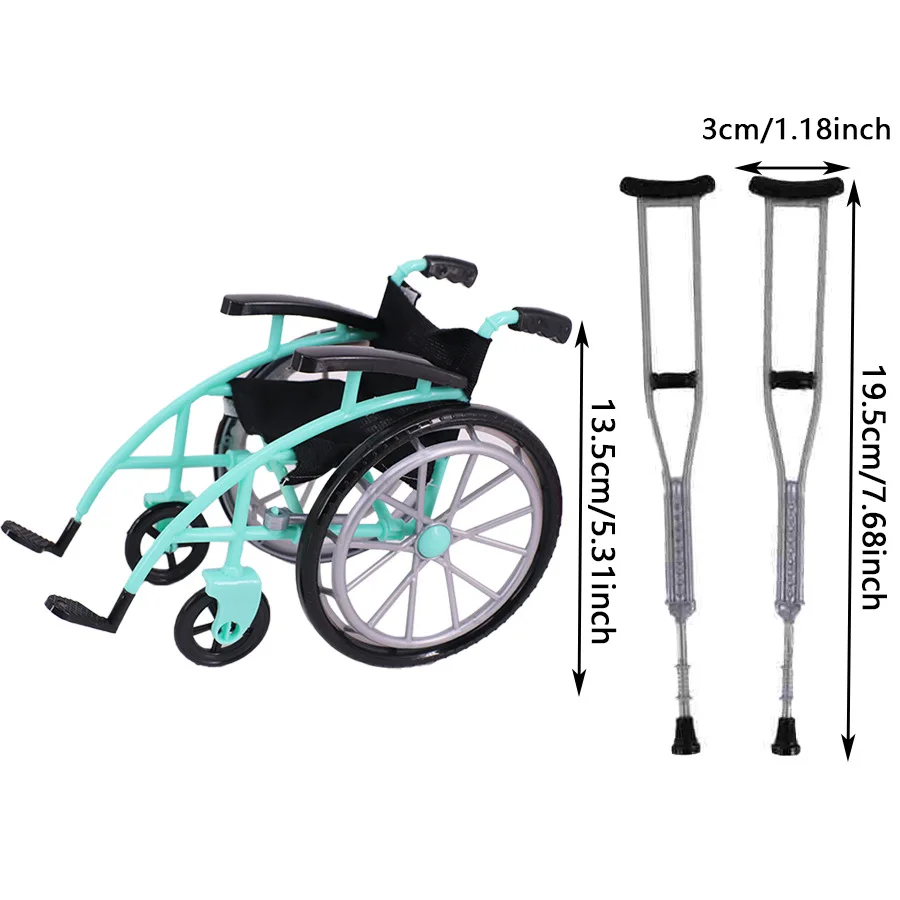 new arrival 1/6 scale 30 cm doll toy simulation miniature plastic wheelchair crutch set model pendulum folding wheelchair toy