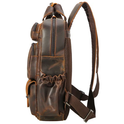 Best-selling Leisure Men Brown Leather Bags Travel Backpack Custom men bags