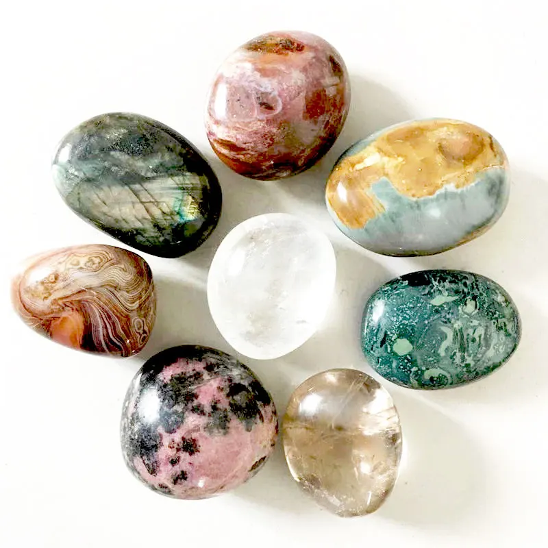 Spirituality Healing Red  Chakra Agate Rose Quartz Purple Amethyst Crystals Palm Stone