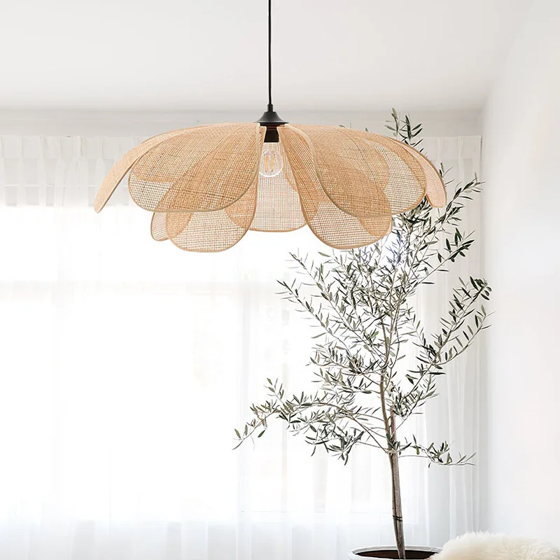Japanese-style living room rattan chandelier living room pendant light Zen tea room petal lamps