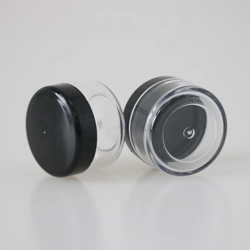 
Economic clear round shaped PS plastic cosmetic jar 3g 5g cream container with black lid 