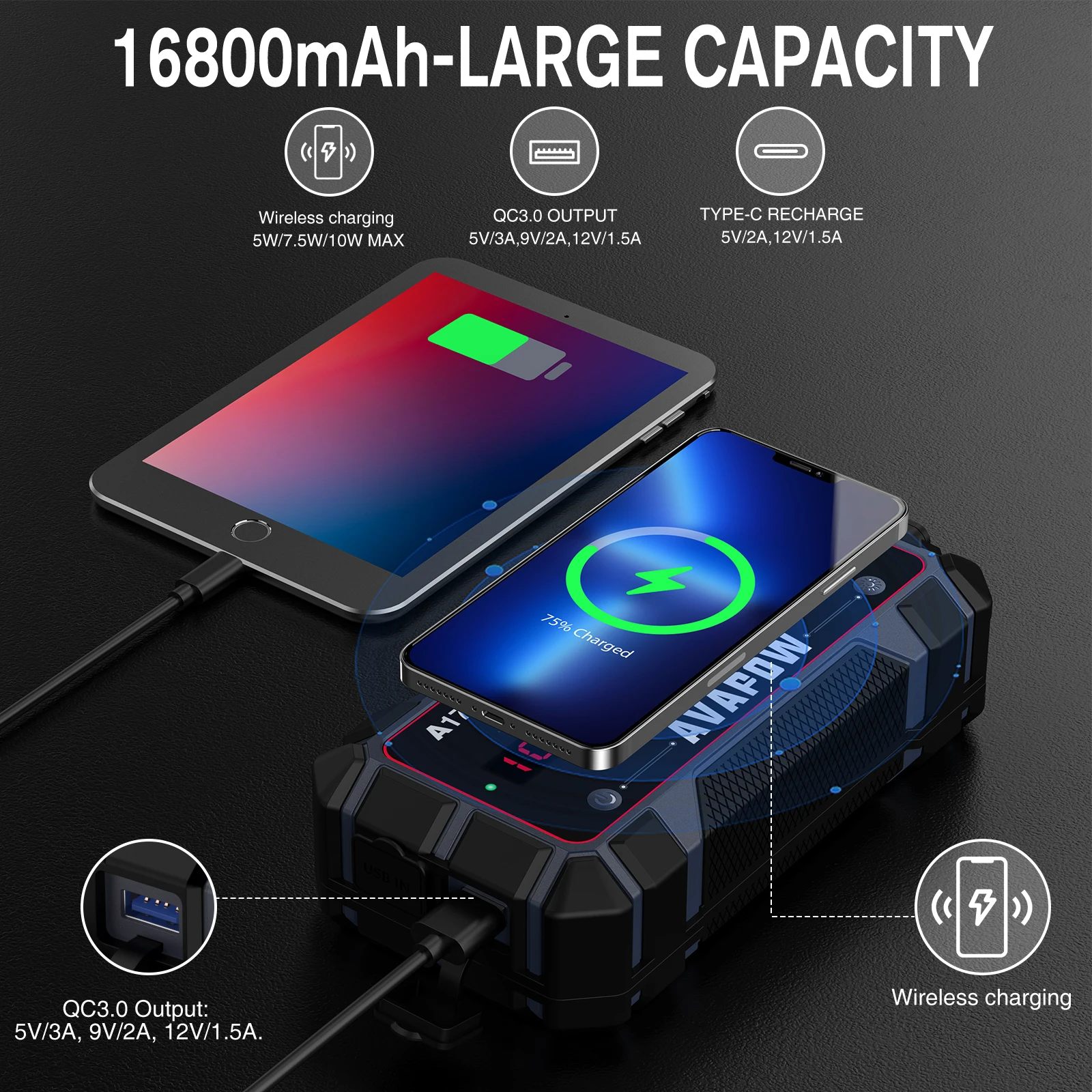 Emergency Tool  Power Bank Battery Booster Jump Starter For All 12V Car motorcycle truck boat ATVs UTVs