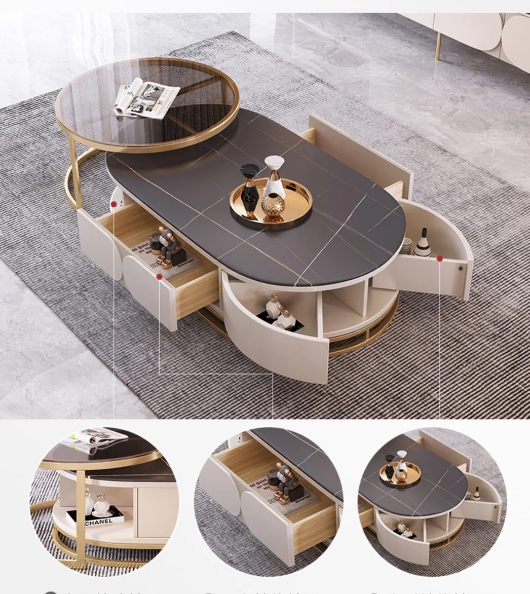 Modern Marble Stainless Steel Gold Wicker Clear double Coffee Table With Wooden and White Glass