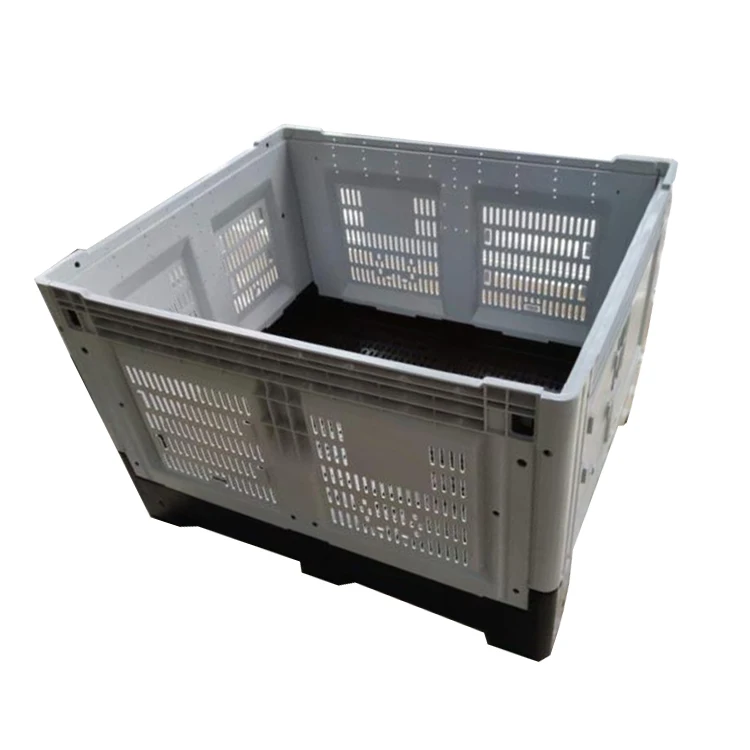 Heavy duty large four way entry hdpe mesh stackable agricultural folding large plastic pallet container for agriculture