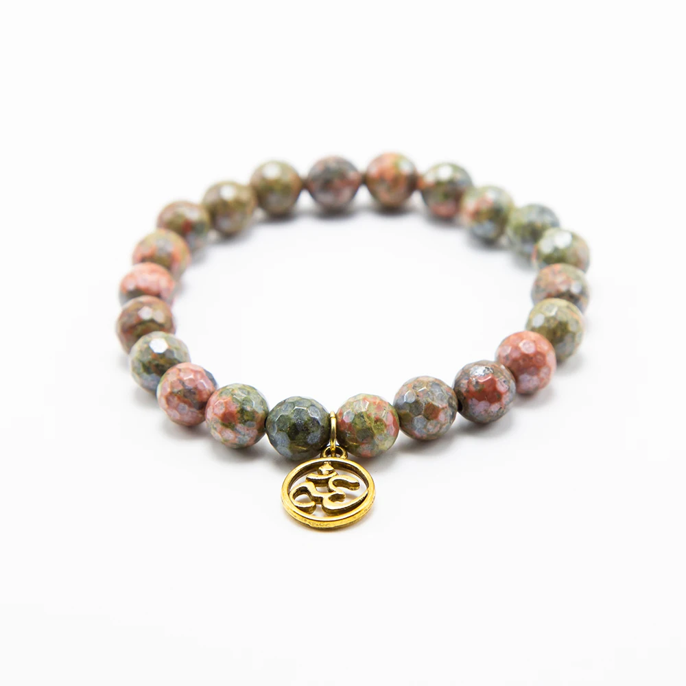 Bestone 8mm Gemstone Beads Bracelet  Natural Stone Bracelet with Charm