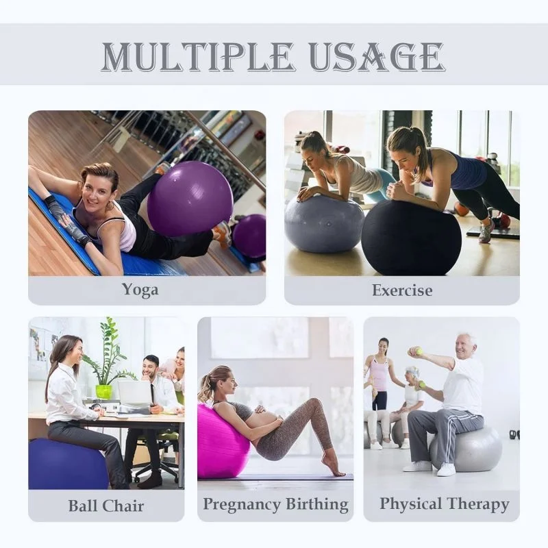 Hot Sales 45cm 55cm 65cm 75cm 85cm Multiple Sizes And Purple Bule Pink Gray Colors Pilates Yoga Ball