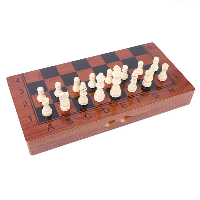 3 in 1 Wooden Chess Checkers Backgammon Games Set Folding Board with Pieces Storage Slots for Beginners Kids Adults