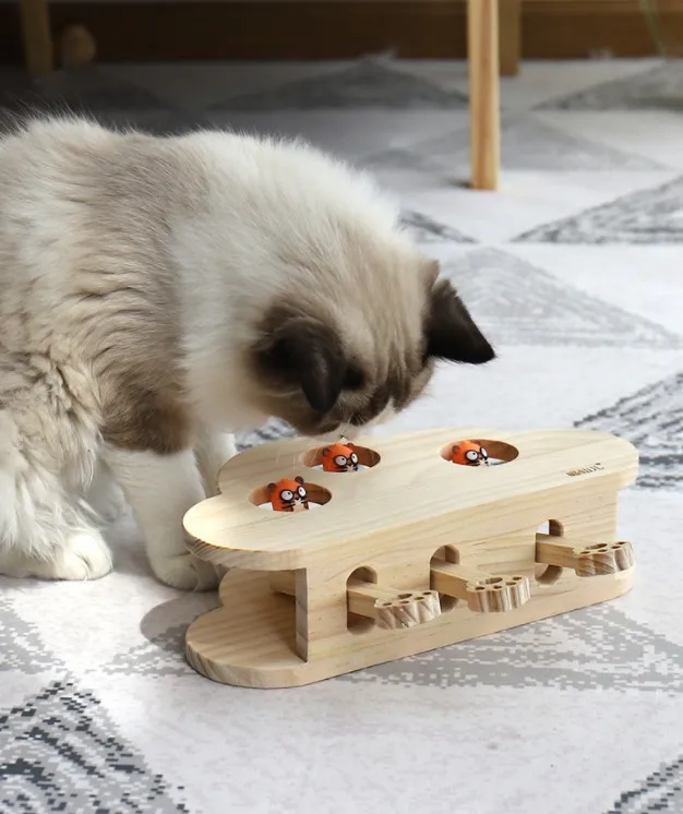 Interactive pet toy cat hitting mouse toy wooden mice hit game machine gopher traps