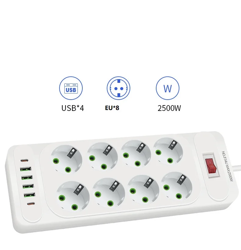 European standard socket for household wholesale 8 European style socket with switch 2-meter3-meter5-meter dedicated