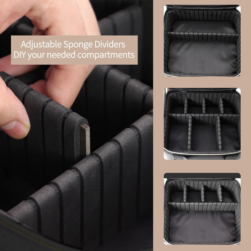 Cosmetic Portable Travel Storage Box With Led Rechargeable Vanity Bags Makeup Case With Led Light Mirror