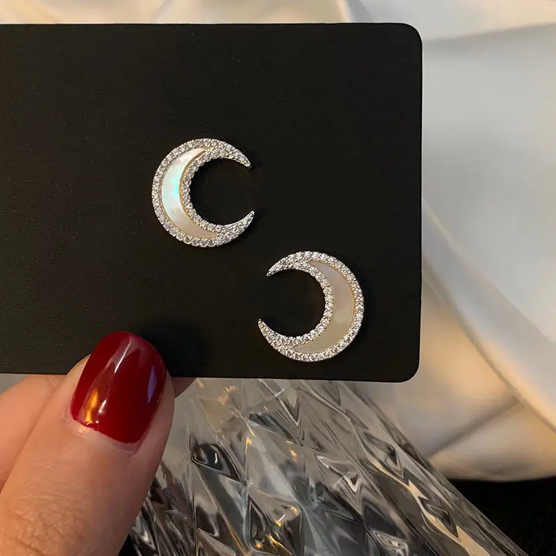 
Hot Selling INS 925 Sterling Silver Moon Stud Earrings Zircon Korean Silver Stud Earring For Women Personality 