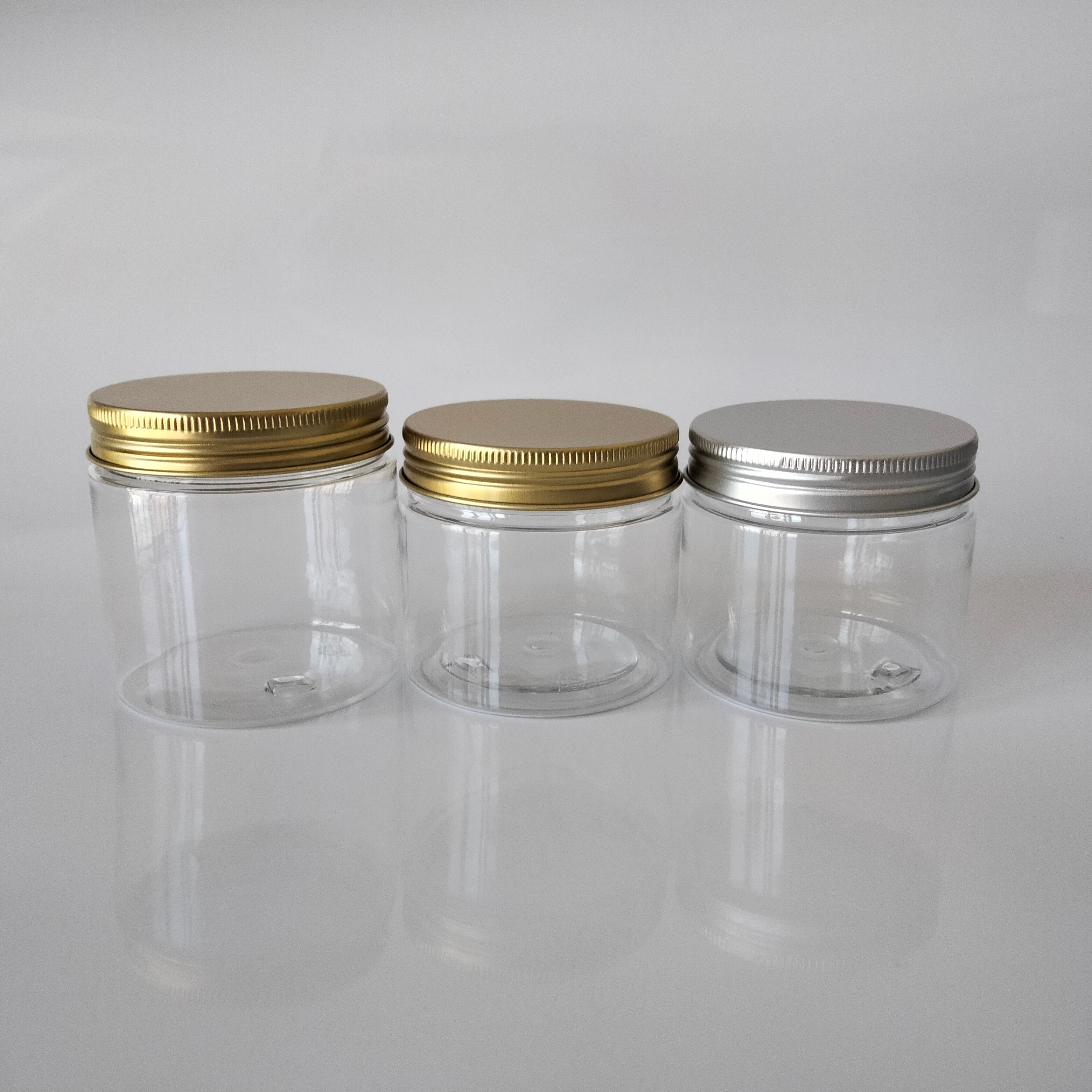 Spot customization 100ml 200ml 8oz 300ml 12oz 500ml clear wide mouth cosmetic containers plastic pet jar with aluminum lid