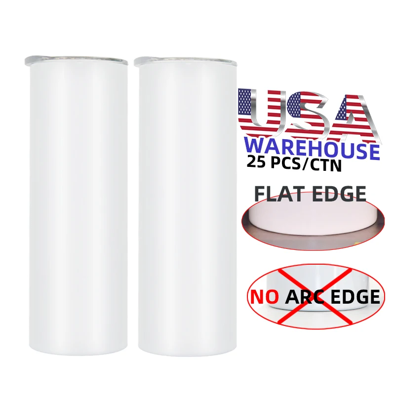 USA Warehouse stocked white 20 oz straight sublimation blanks  Right Angle Flat Edge Arc Double Walled Tumblers