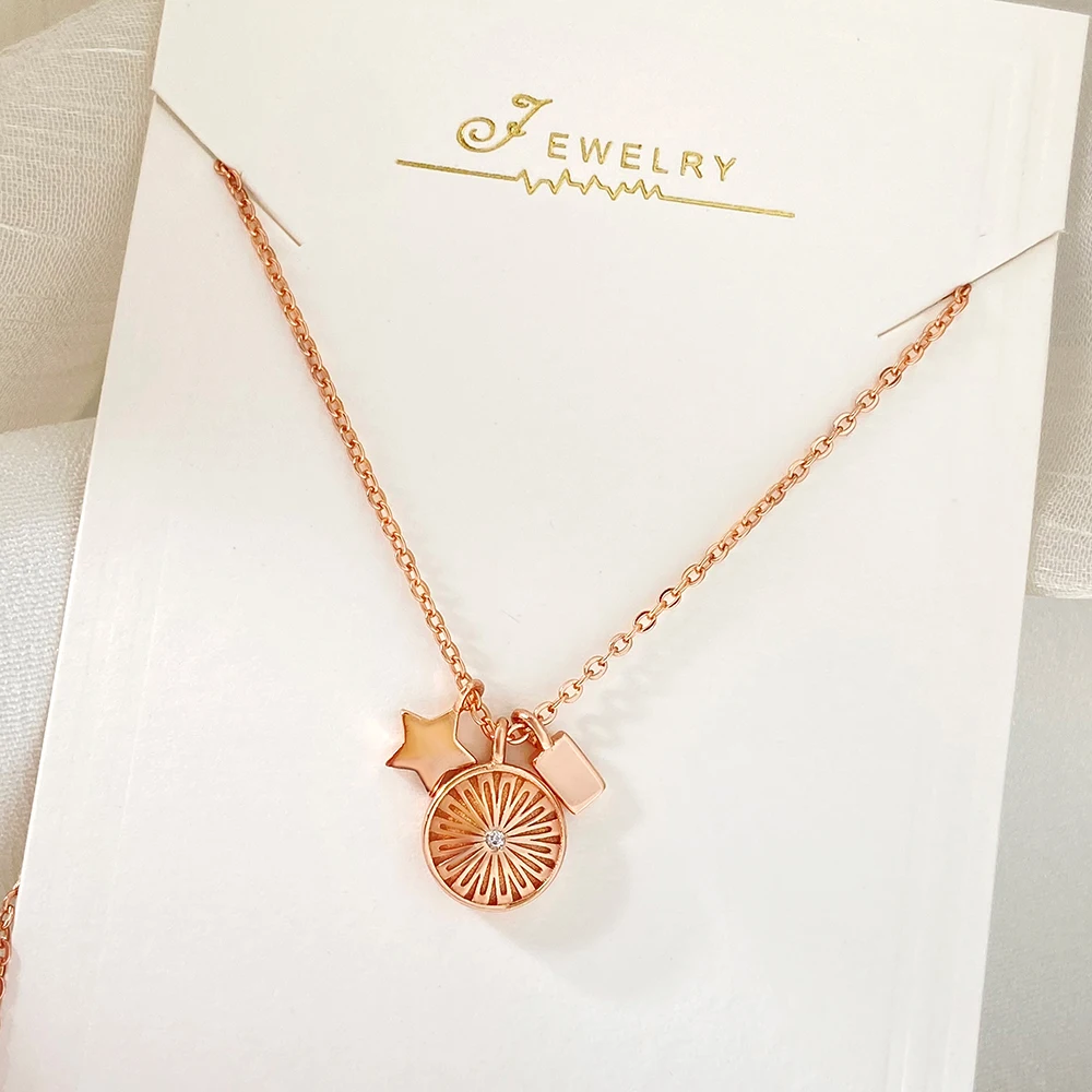 high polished metal texture geometric rose gold pendant chain charm necklace