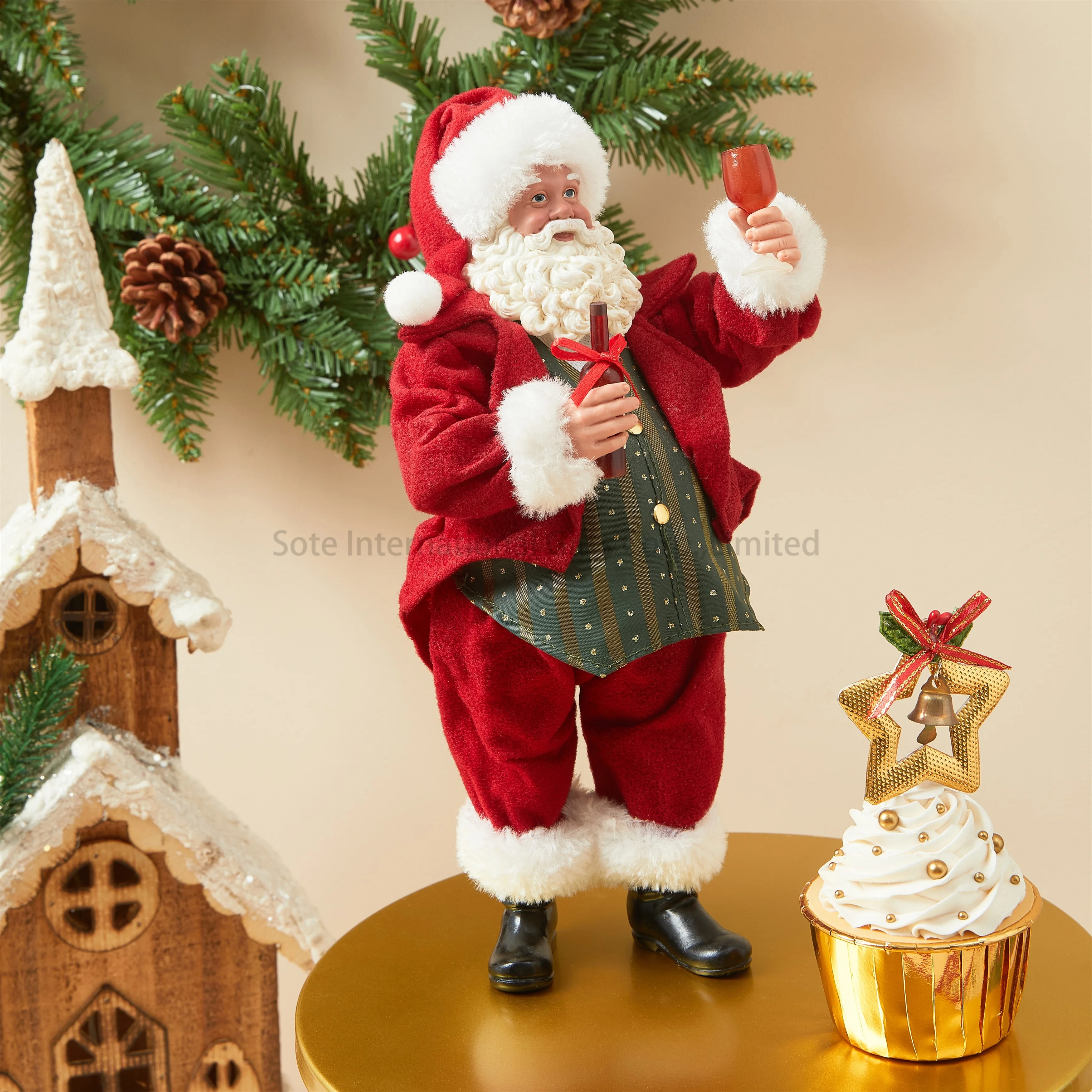 SOTE New Arrival Resin Santa 28CM Red Standing Christmas Ornaments Navidad Resin Santa