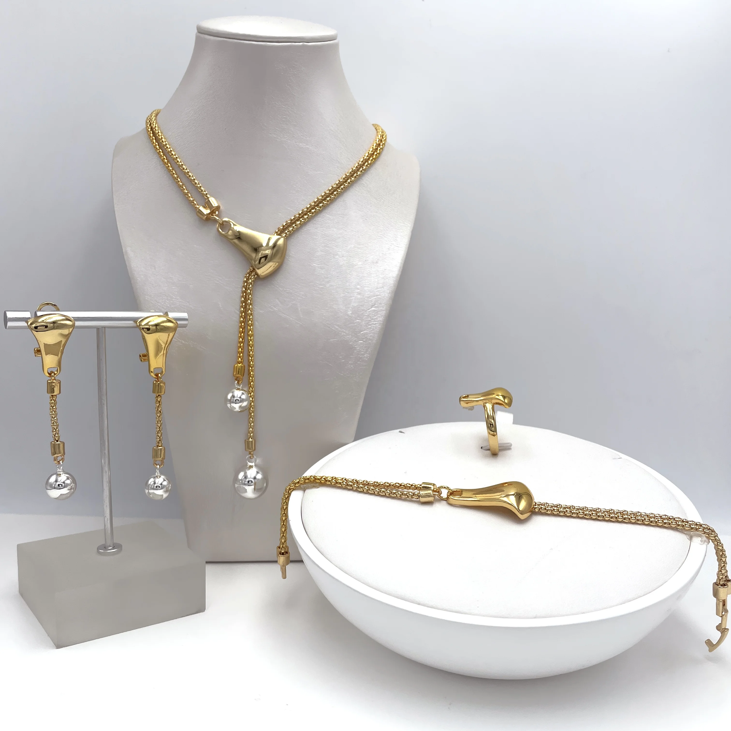 Dubai Costume Bridal Chain Jewelry Sets 24k Gold Plated Luxury Jewellery Lovers Wedding Jewelry Set for Women