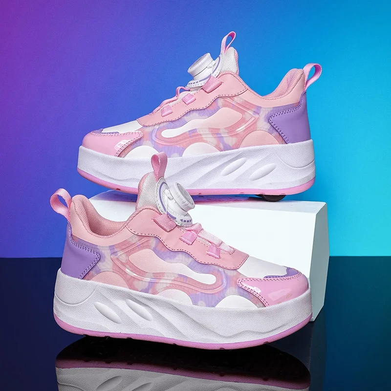 Unisex Casual Sneakers with 4-Wheels Boys and Girls Roller Shoes Featuring PU Insole for Birthday Parties Shows Perfect Gift