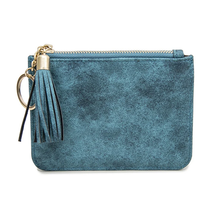 Custom Tassel Keychain Colorful PU Leather Full Grain Thin Leather Wallet For Women