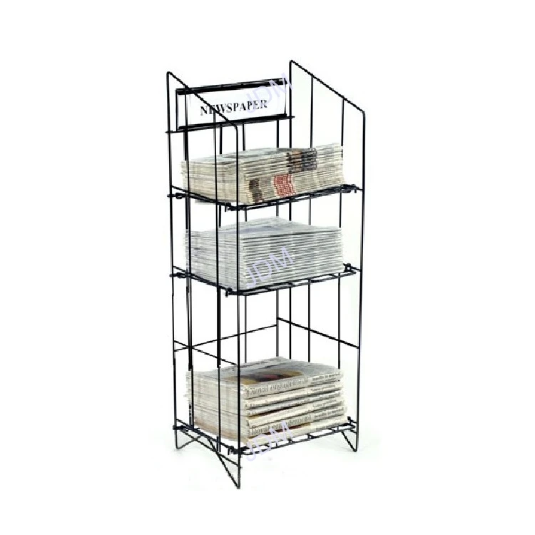 Customize OEM ODM Display Steel Iron Shelves For Shop Book Shelf Floor Standing newspaper Rack