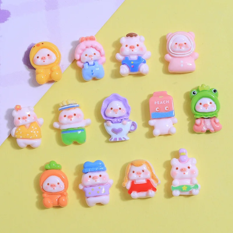 Mini Cute cross dressing pig small decorative resin accessories nail charm patch DIY resin crafts and arts