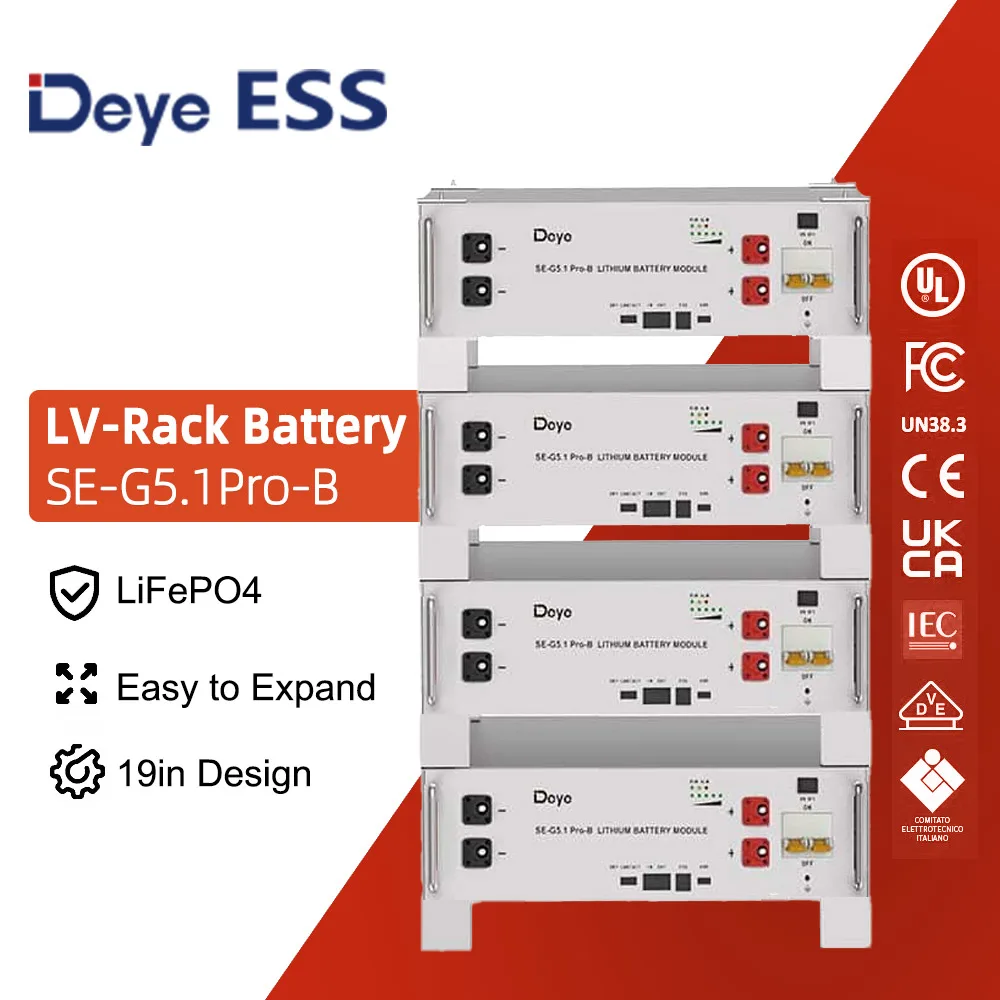 Deye LiFePO4 Battery SE-G5.1 Pro 51.2V 100Ah 5kWh 10kWh 20kWh 30kWh 50kWh Lithium Battery for Home Energy Storage System