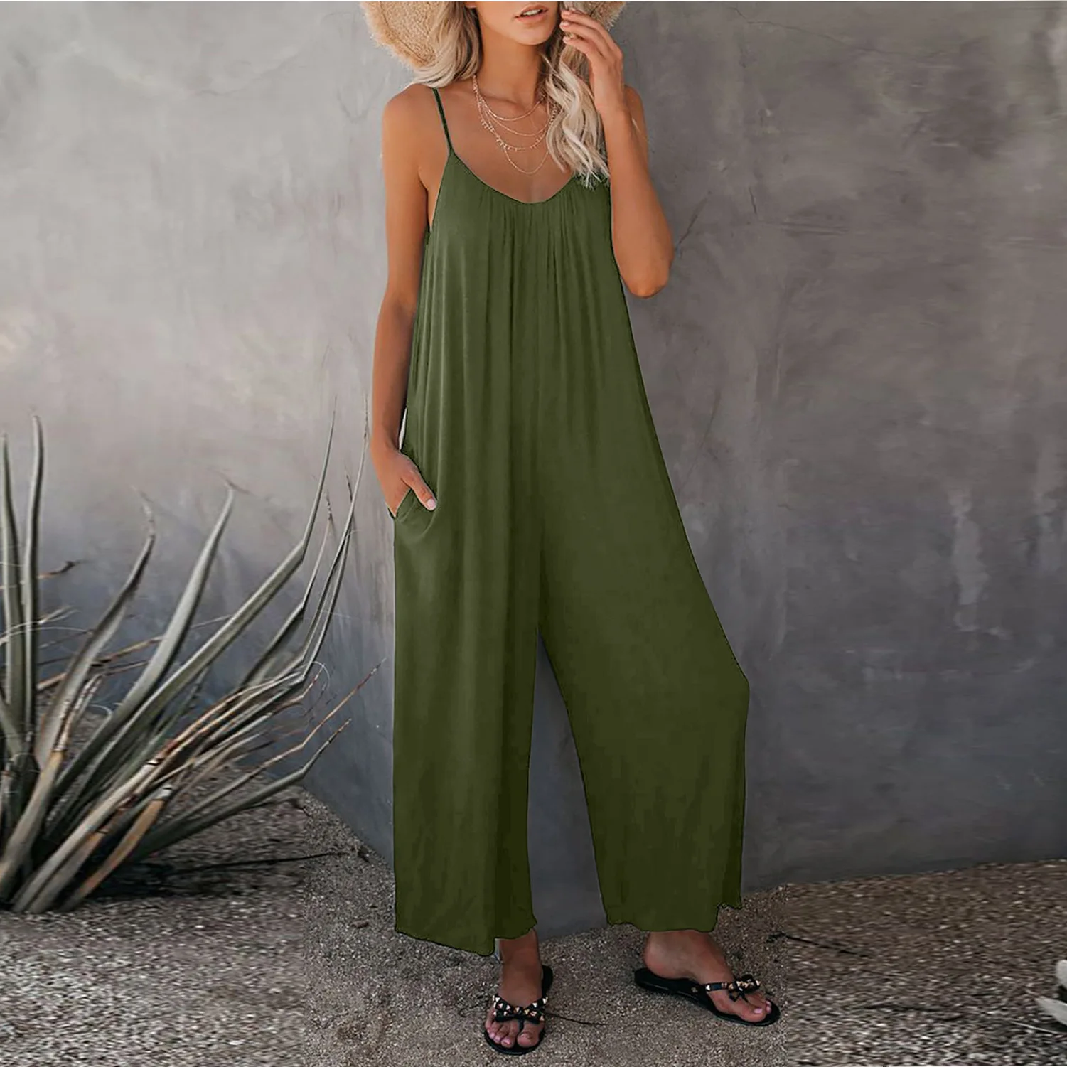 Custom Logo Ribbed Summer Loose Loose Sleeveless Print Lady Sexy Women Romper Jumpsuit