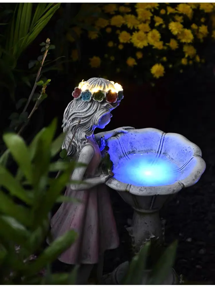 HOT SELLING RESIN SOLAR LED LIGHT CUTE FLOWER SMALL STANDING BABY GIRL ANGEL GARDEN DECORATIVE FIGURINE SCULPTURE HOLIDAY GIFT