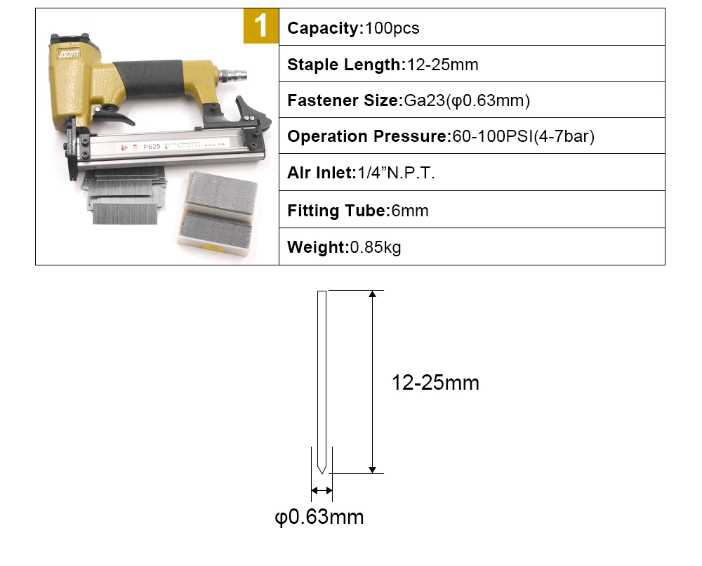 Portable 23 Gauge P625 Brad Nailer Concrete Pin Strip and Trim Tool Customizable OEM Pneumatic Power Source