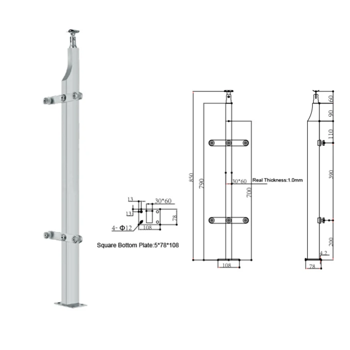High Quality Stair/Balcony Railing Pillar System Stainless Steel Posts Tempered Glass Railing post