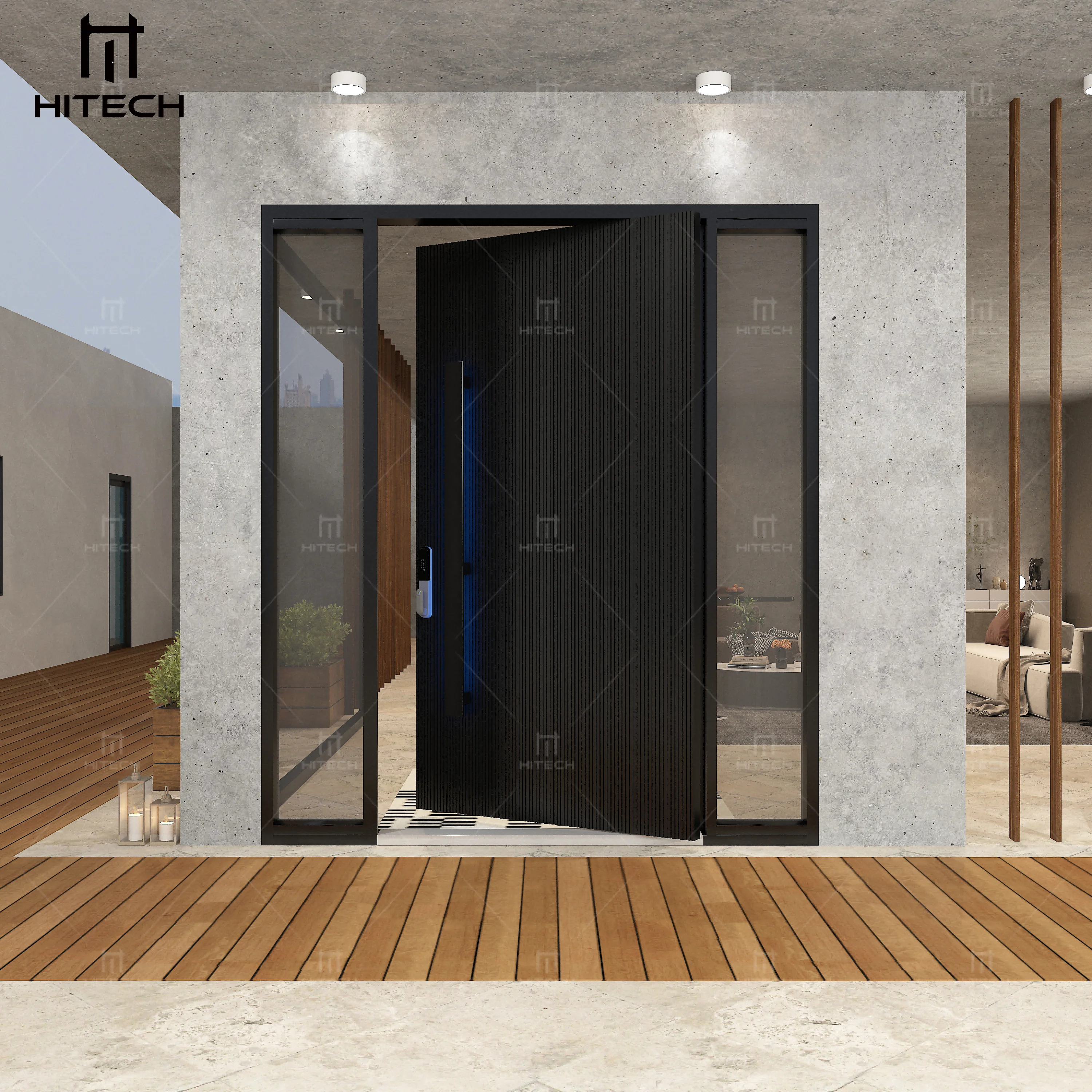 Hitech large aluminium pivot front door cast aluminum security front entry doors high quality exterior steel doors for houses