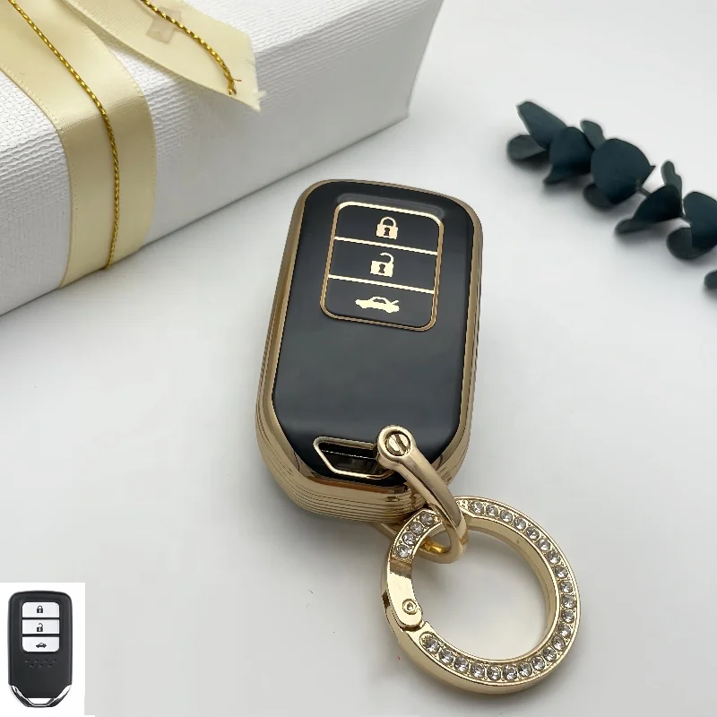 Golden TPU car keys Case Protective 3 Button Soft Remote shell TPU Car Key Case Cover For Honda