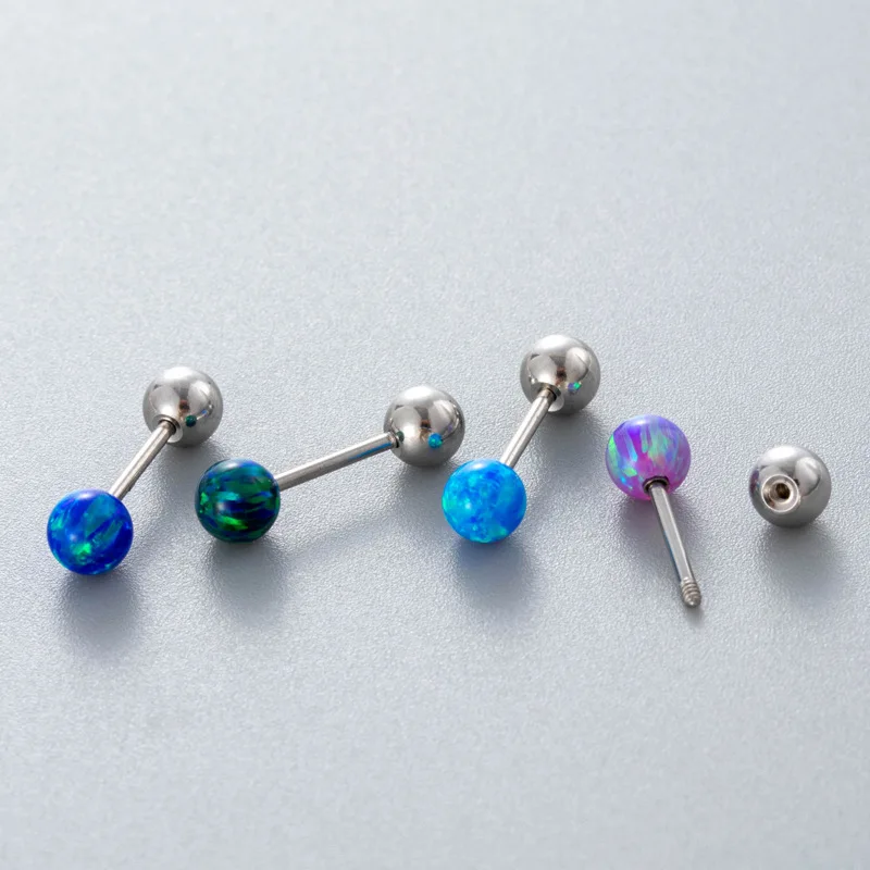 4mm Colorful Australian Gemstone Opal Titanium Steel Piercing Ear Cartilage Spiral Helix Ball Septum Piercing Stainless Jewelry