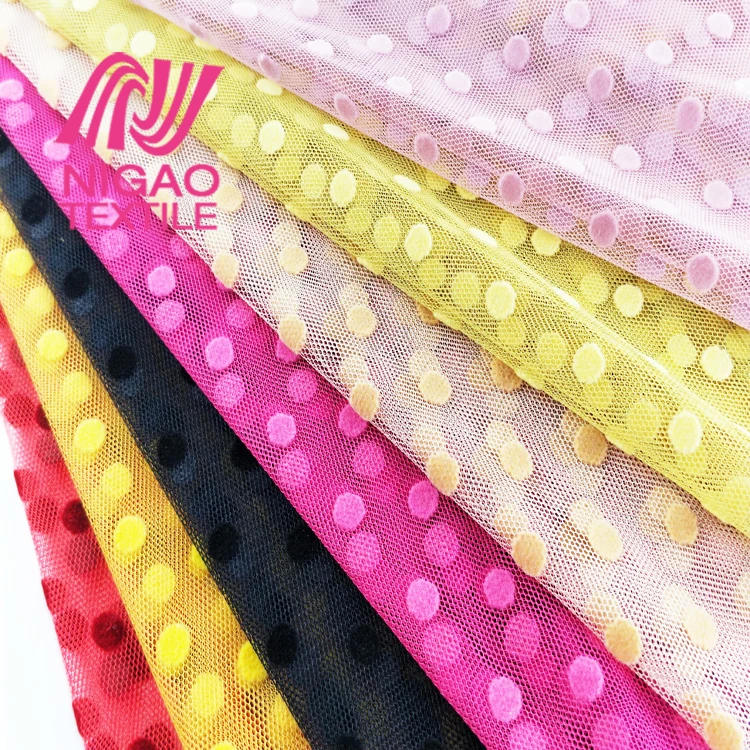 
Fujian factory Polyester tulle mesh flocked mesh fabric for Customized 