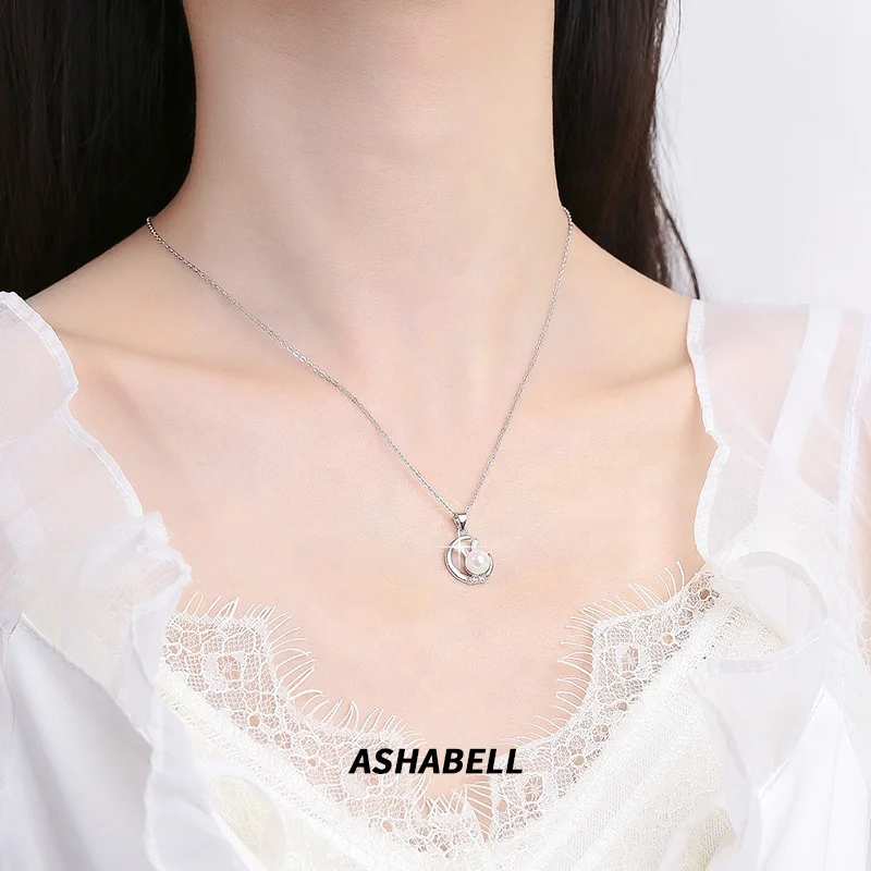 S925 sterling silver pearl moon rabbit necklace female ins zodiac rabbit light luxury niche design temperament collarbone chain