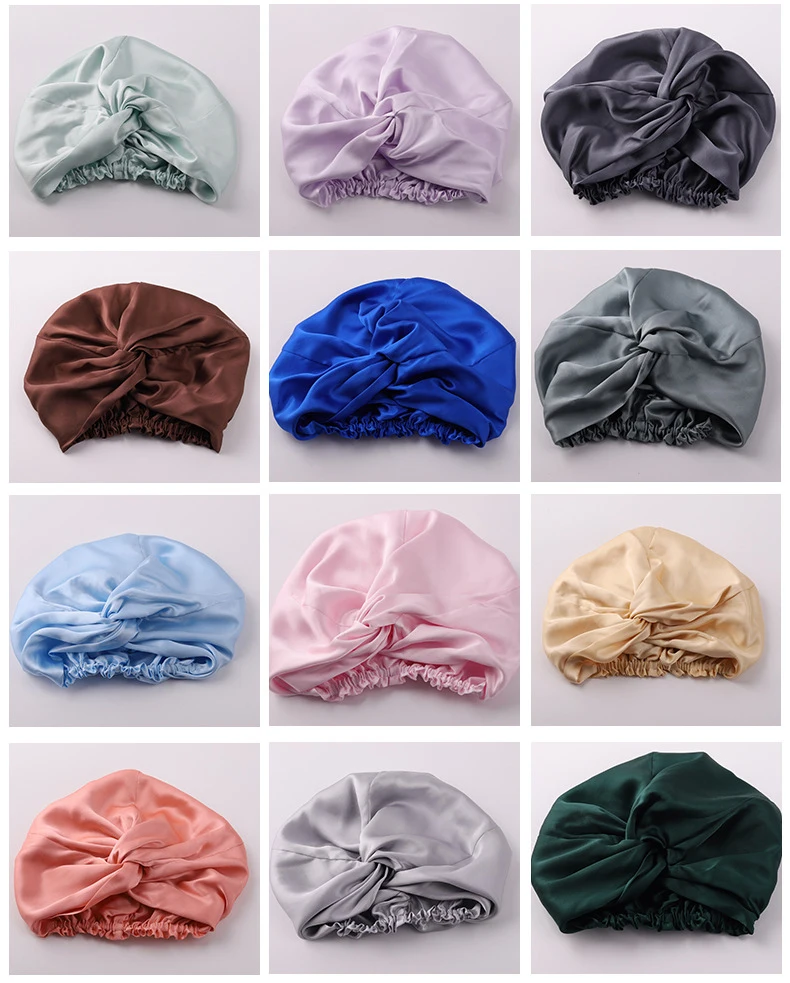 Women Hair Care 100% Mulberry Silk Sleep Cap Bonnet Silk Hair Wrap  with Elastic for Sleeping