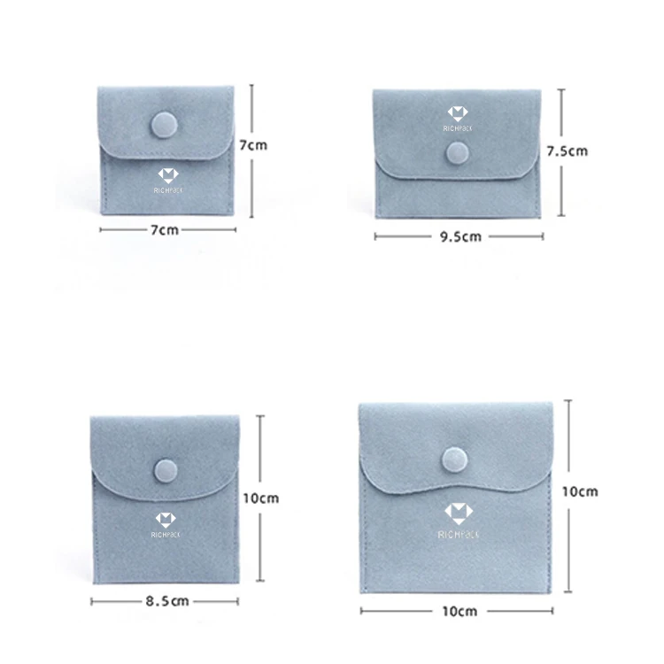 Custom Logo Envelope Microfiber Bags Jewelry Faux Suede Pouches With Metal Buckle