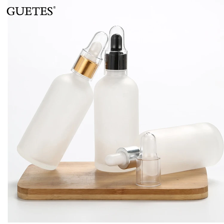 
Gold Lid Recycled Matte White Containers Toner Lotion Glass Dropper Bottle With Cup 