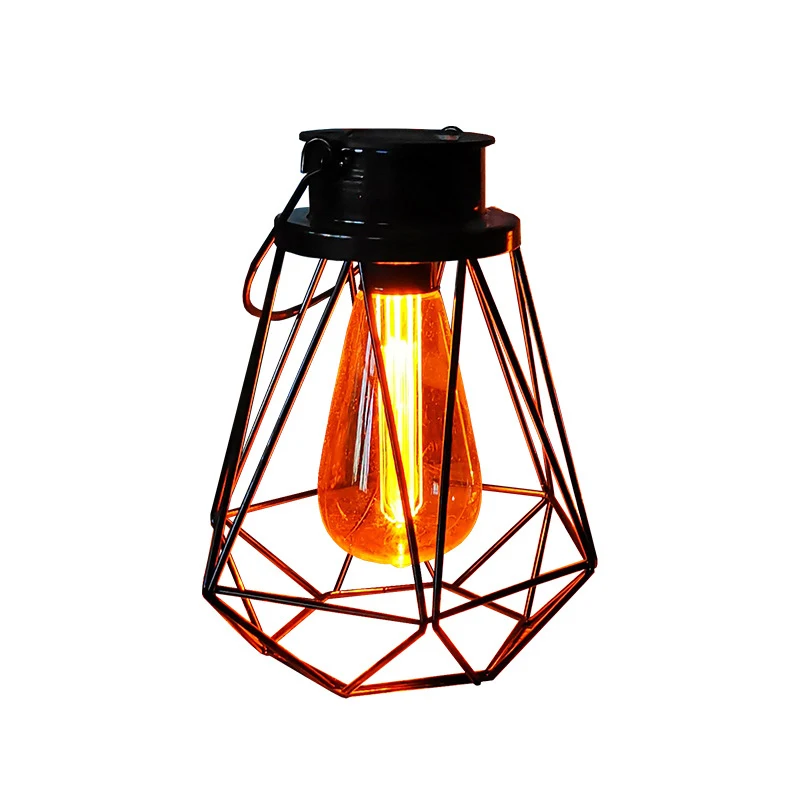 Outdoor Hot Selling Metal Led Edison Bulbs Hanging Solar Lantern For Courtyard Lawn Landscape Decor